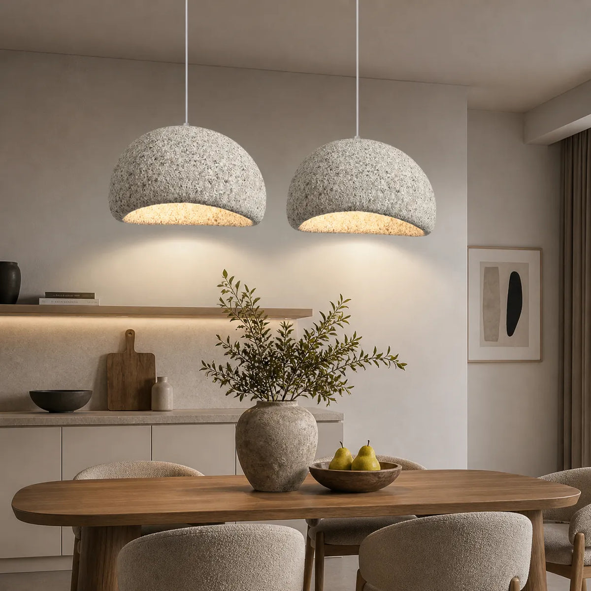 Pendelleuchte mit asymmetrischem Kuppelschirm und glatter Fiberglasoberfläche