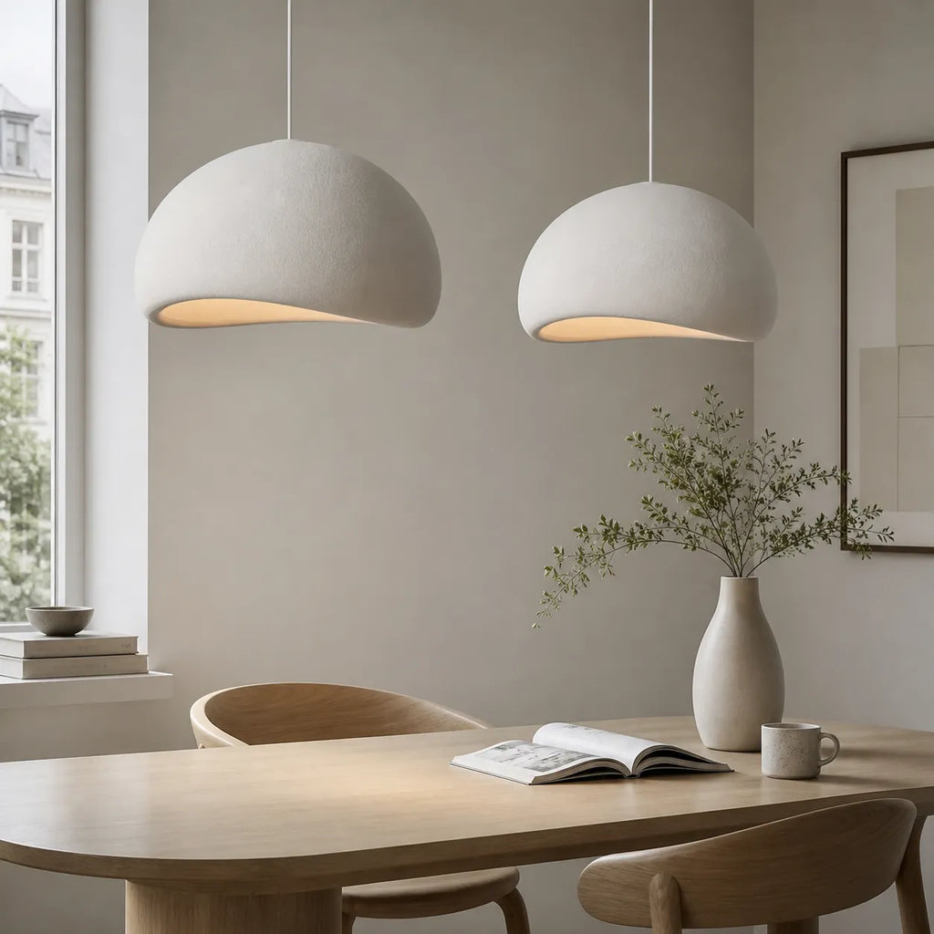 Pendelleuchte mit asymmetrischem Kuppelschirm und glatter Fiberglasoberfläche