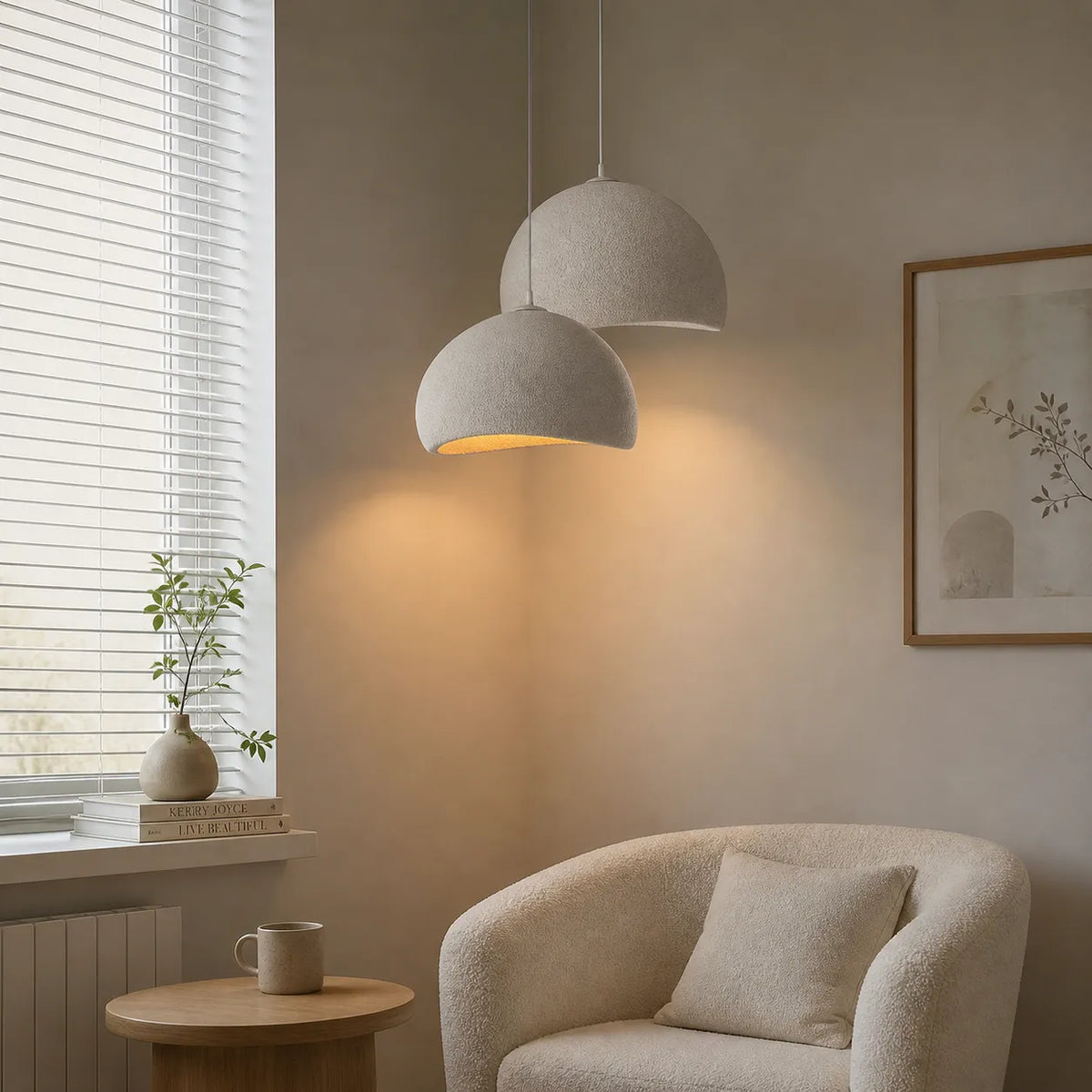 Pendelleuchte mit asymmetrischem Kuppelschirm und glatter Fiberglasoberfläche