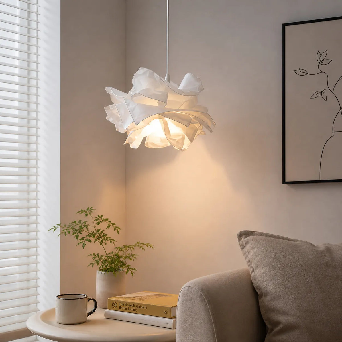 Suspension avec abat-jour en papier inspiré des nuages et lumière d’ambiance LED chaleureuse