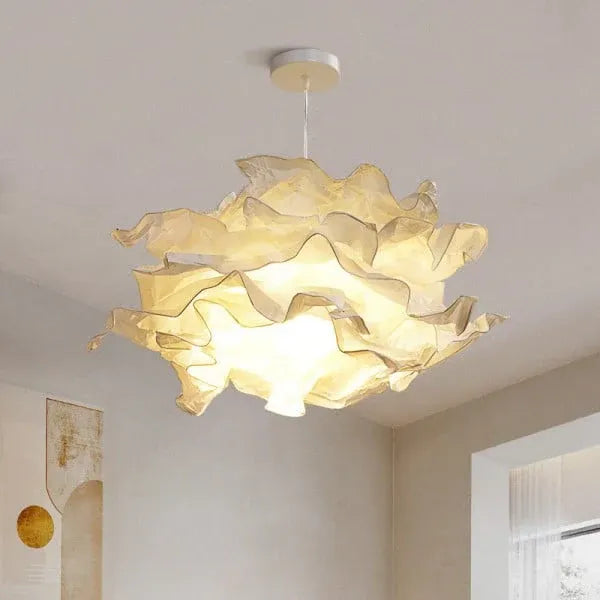Pendant Light with Cloud-Inspired Paper Shade and Warm LED Ambient Glow
