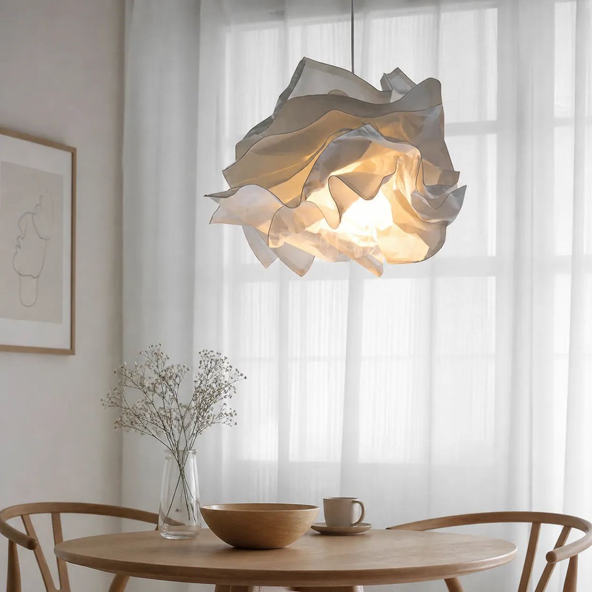 Suspension avec abat-jour en papier inspiré des nuages et lumière d’ambiance LED chaleureuse