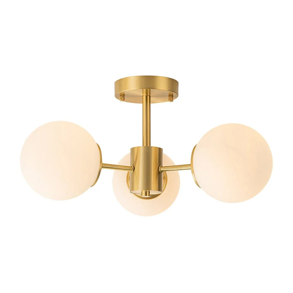 Kitchen Ceiling Lights Semi Flush Mount 3-Light Brass Glass Globe Mid-Century