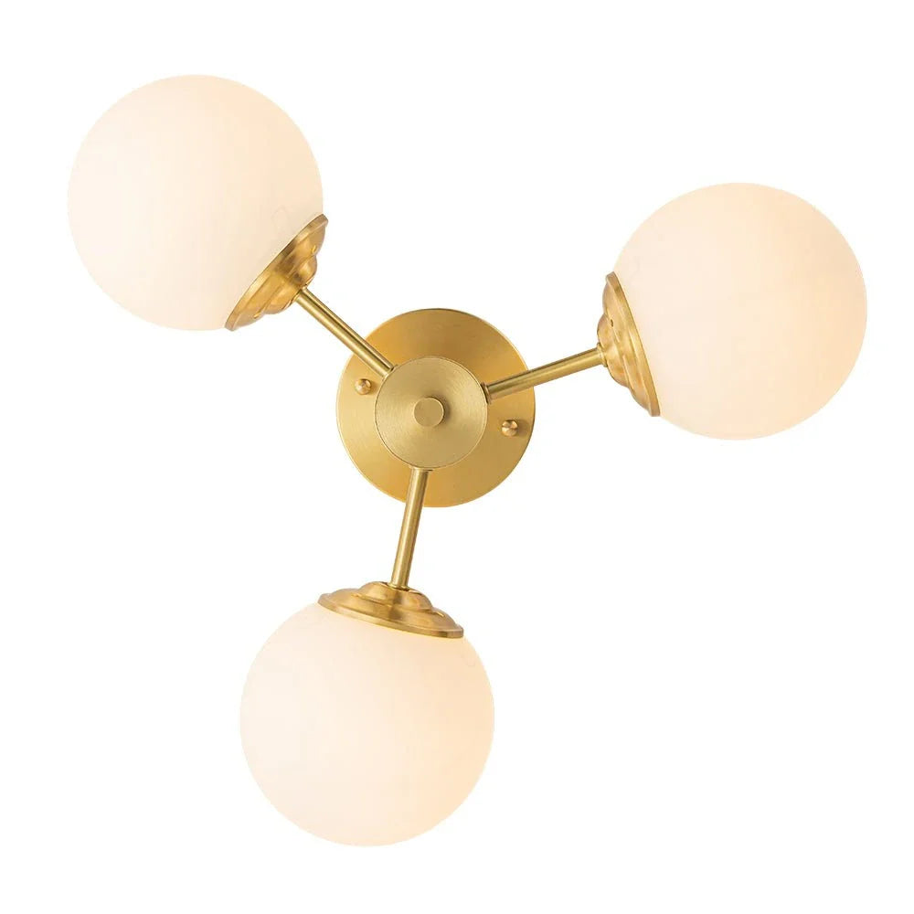 Kitchen Ceiling Lights Semi Flush Mount 3-Light Brass Glass Globe Mid-Century
