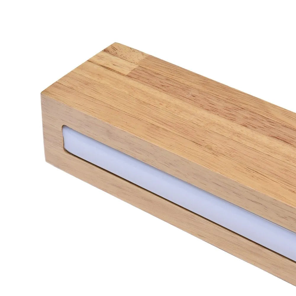 Lampada a sospensione lineare con LED dimmerabile e dettaglio in legno naturale, per una sala da pranzo moderna