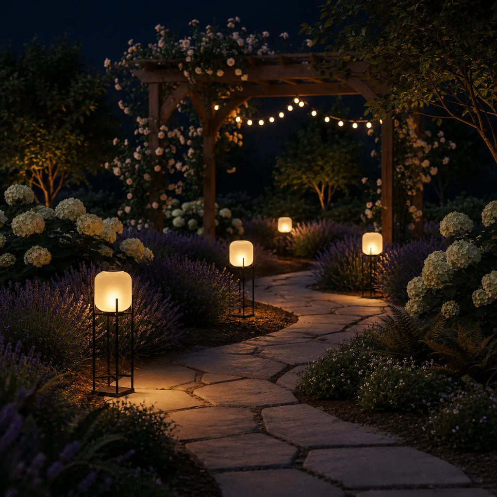 Solar-Stehlampe mit LED und wetterfestem IP65-Design zur Beleuchtung von Garten, Terrasse und Wegen