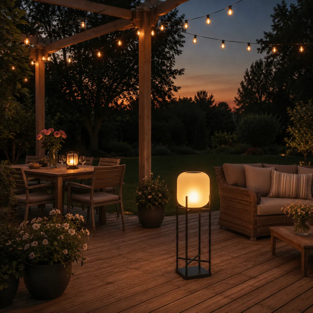 Solar-Stehlampe mit LED und wetterfestem IP65-Design zur Beleuchtung von Garten, Terrasse und Wegen