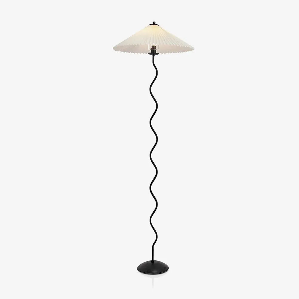 Stehlampe mit modernem, skulpturalem Metallsockel und Stoffschirm, 150 cm hohe Standleuchte
