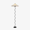 Stehlampe mit modernem, skulpturalem Metallsockel und Stoffschirm, 150 cm hohe Standleuchte