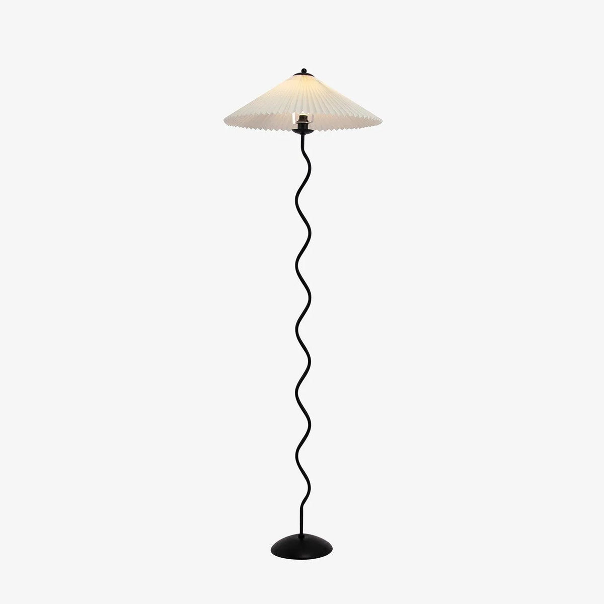 Stehlampe mit modernem, skulpturalem Metallsockel und Stoffschirm, 150 cm hohe Standleuchte