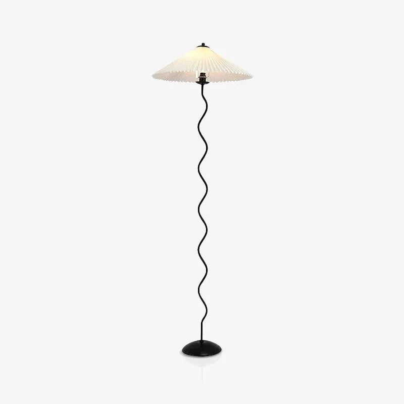 Stehlampe mit modernem, skulpturalem Metallsockel und Stoffschirm, 150 cm hohe Standleuchte