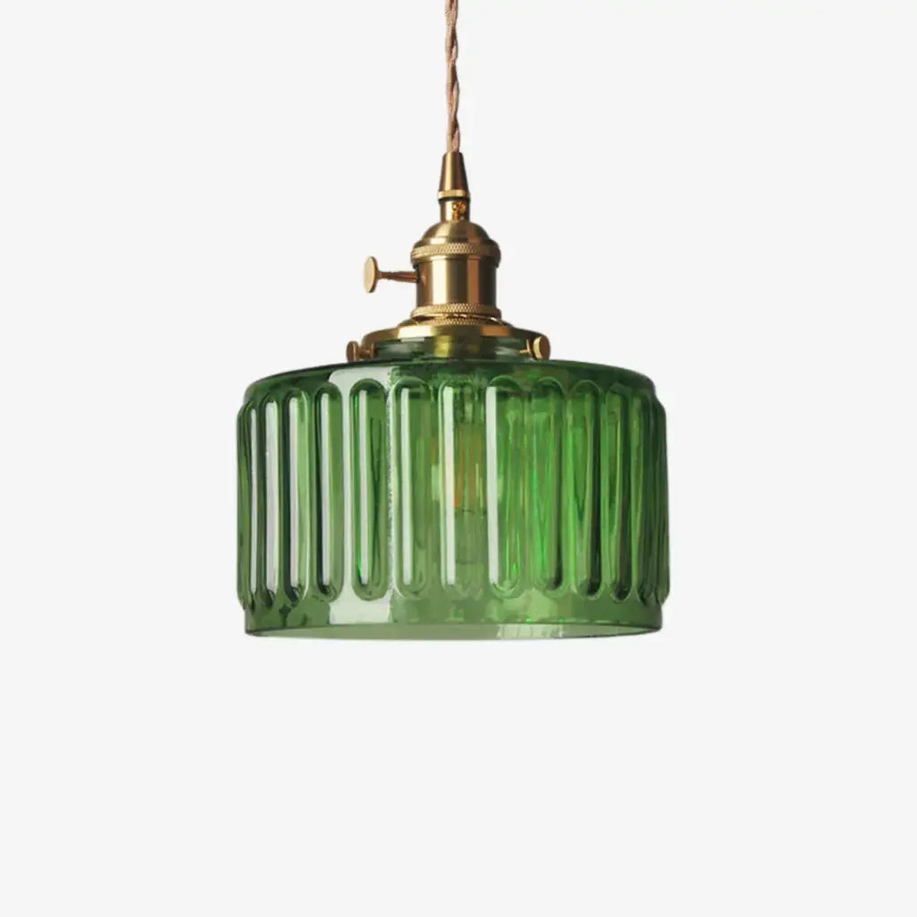 Pendant Light with Ribbed Pressed Glass and Brass Hardware
