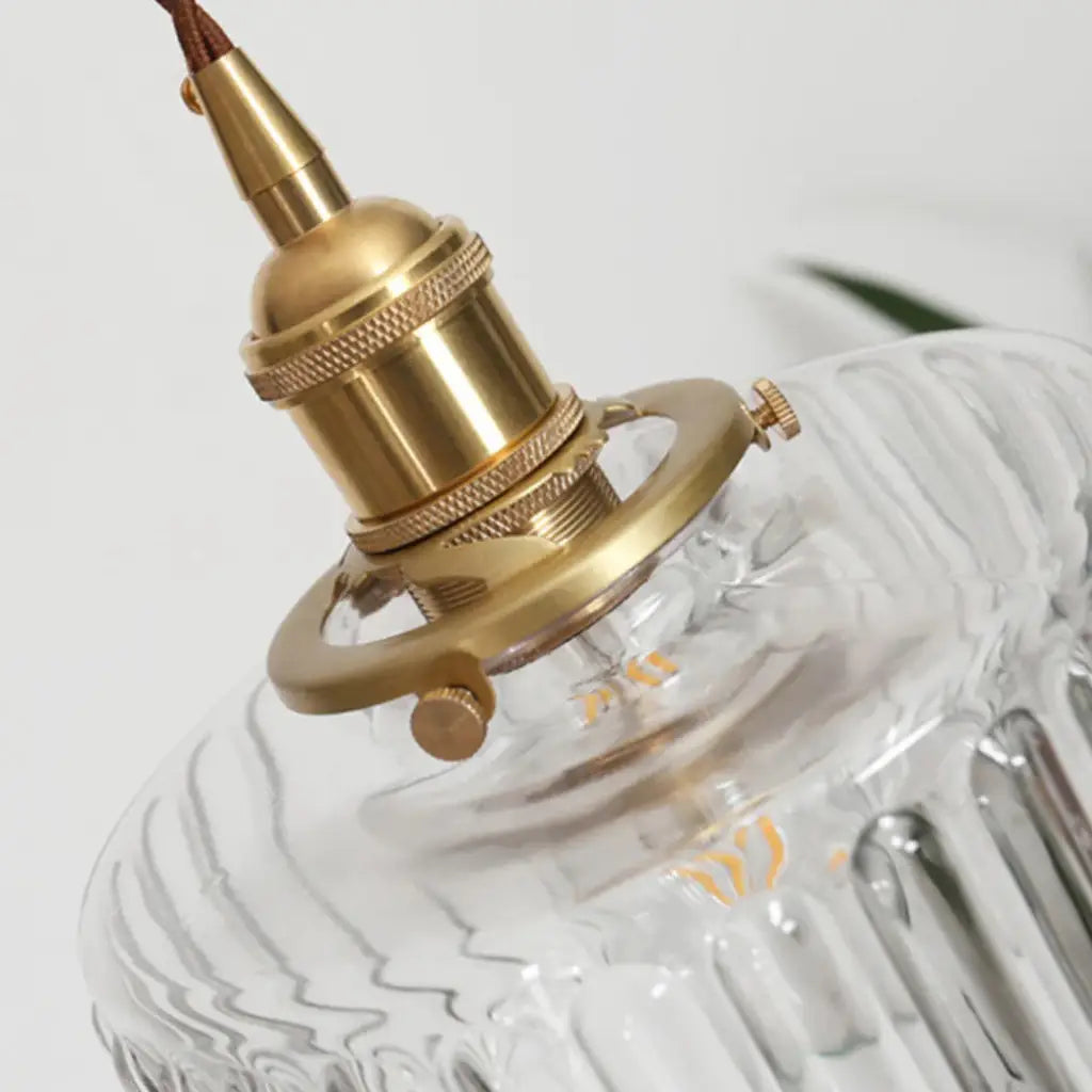 Pendant Light with Ribbed Pressed Glass and Brass Hardware