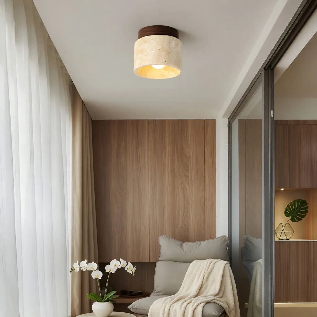 Kitchen Ceiling Lights Minimalist Travertine Cylinder Flush Mount with Accent