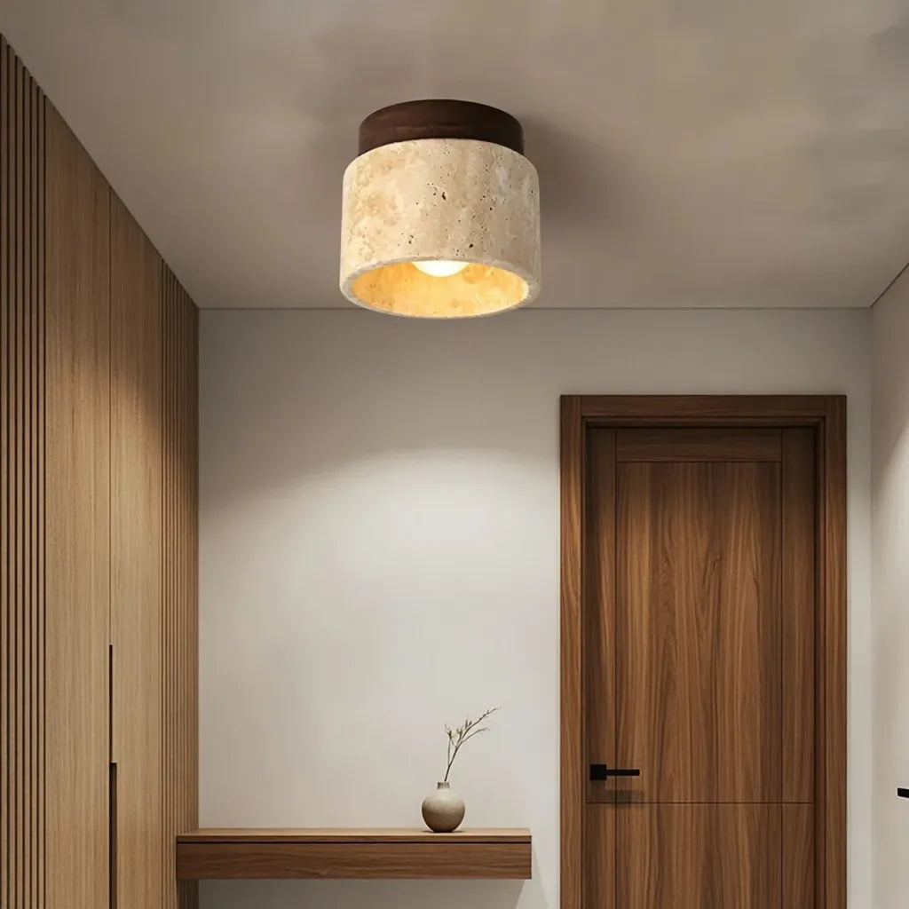 Kitchen Ceiling Lights Minimalist Travertine Cylinder Flush Mount with Accent
