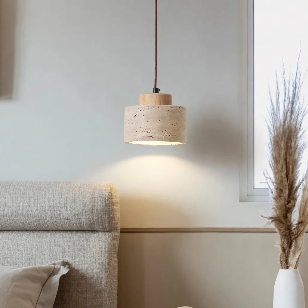 Pendant Light with Travertine Stone and Accent Adjustable Hanging Height