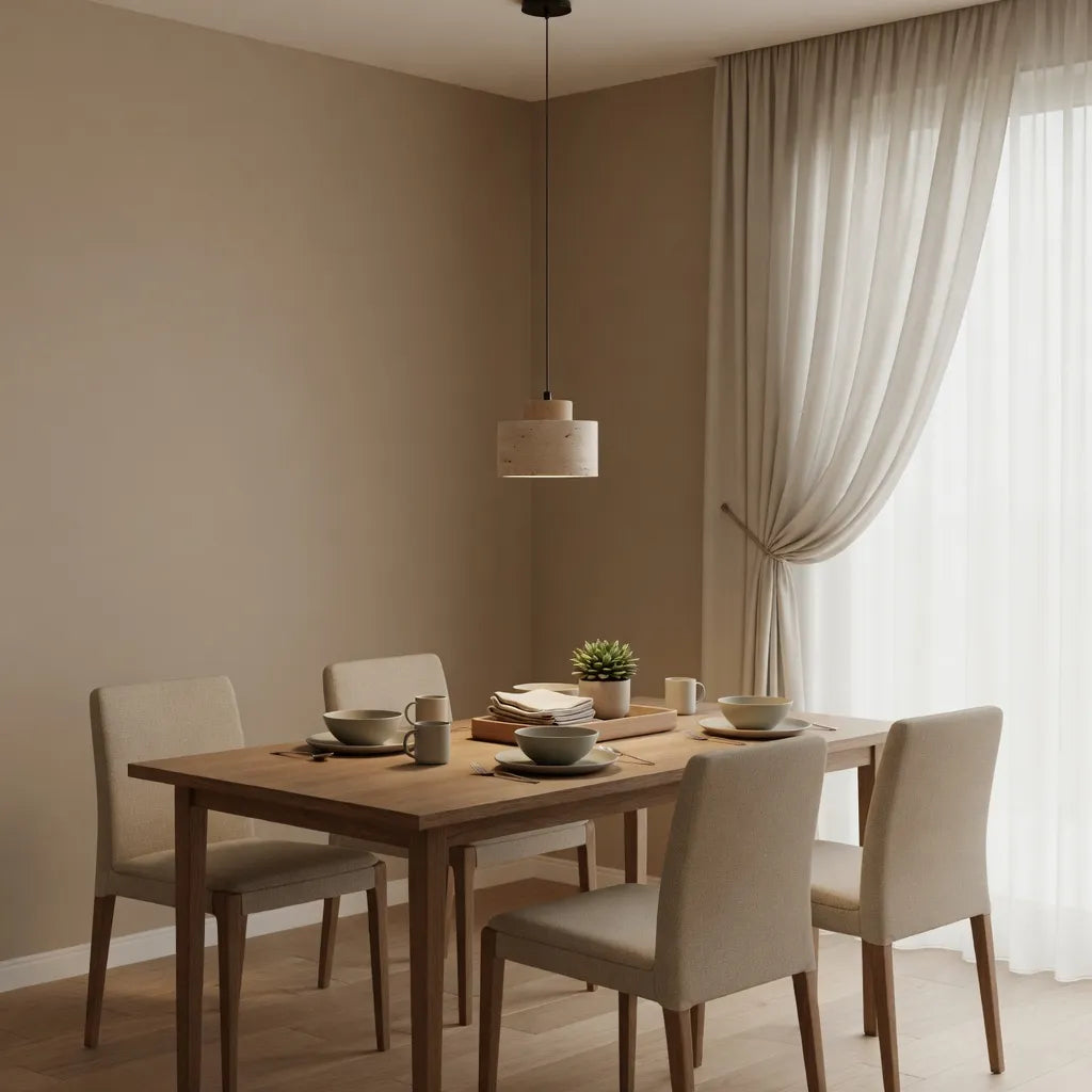 Pendant Light with Travertine Stone and Accent Adjustable Hanging Height