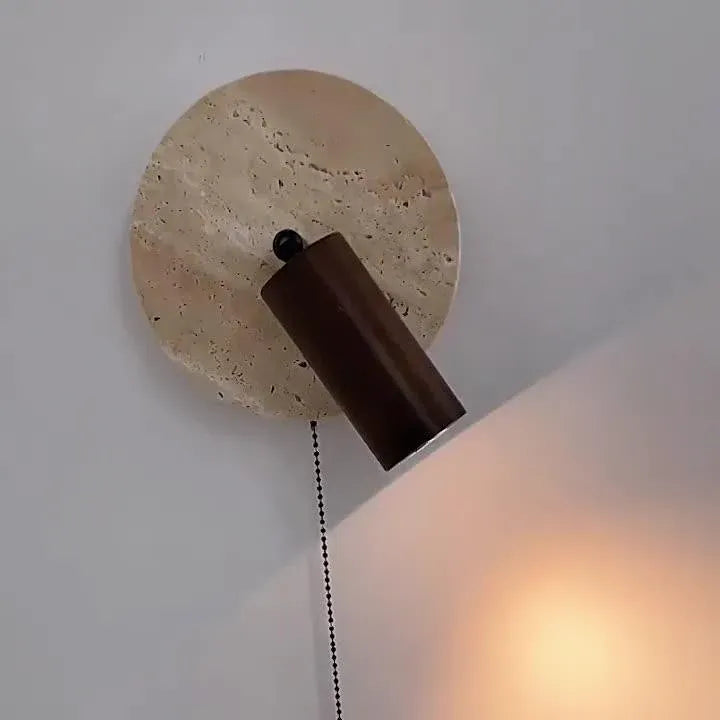 Wall Sconce Lamp with Adjustable Travertine and Wood Accent Modern Lighting