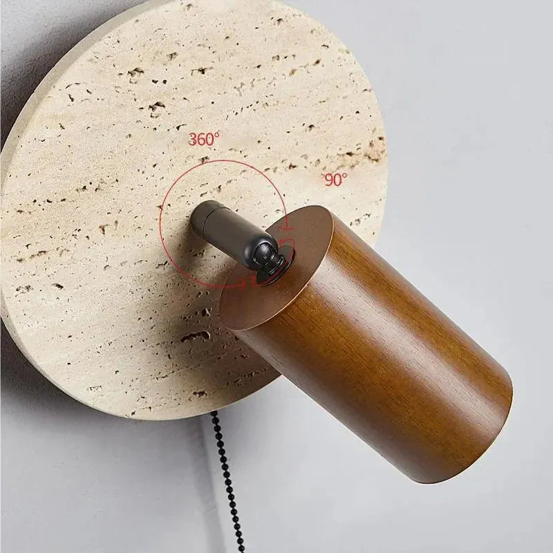 Wall Sconce Lamp with Adjustable Travertine and Wood Accent Modern Lighting