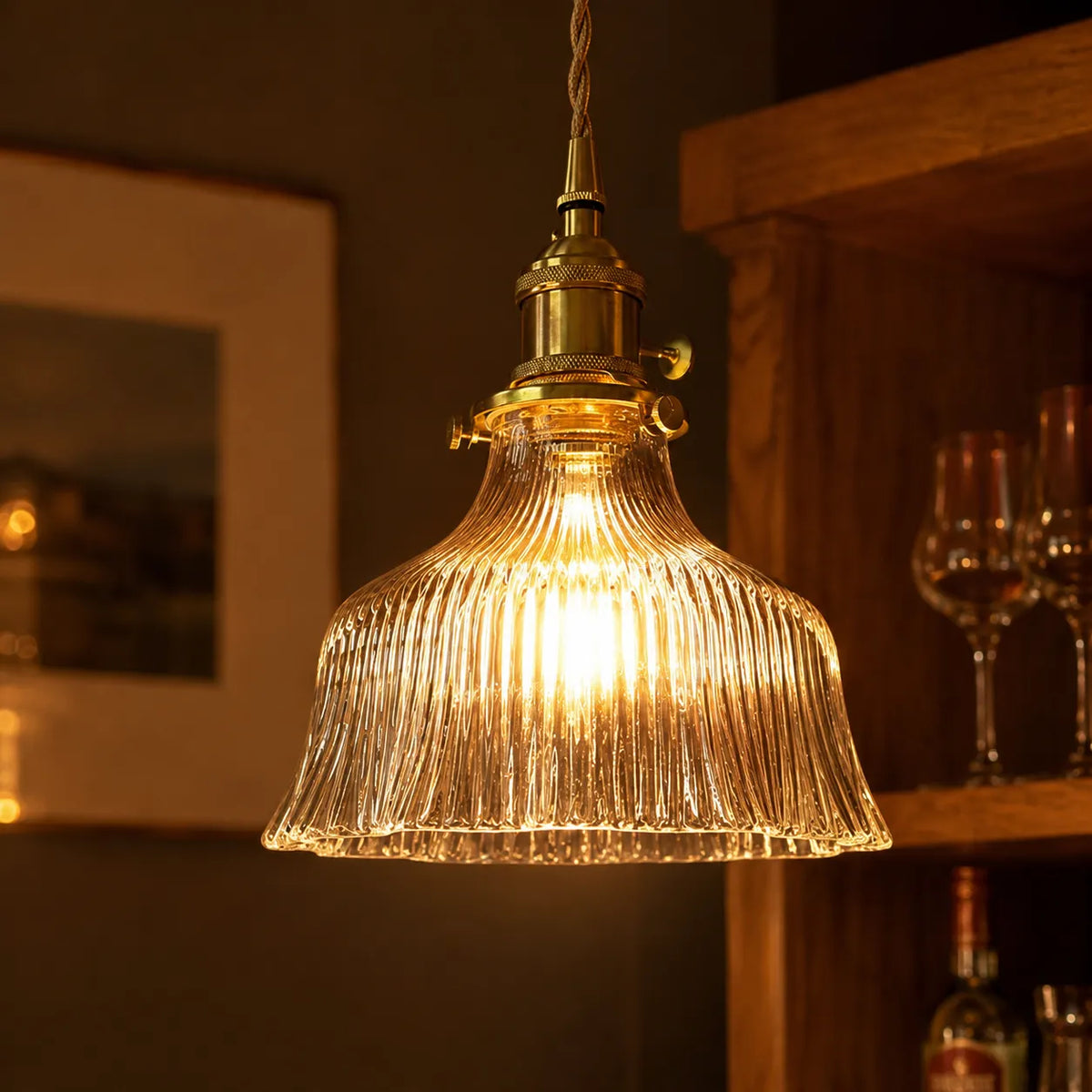 Runa Vintage Ribbed Glass Flower Pendant Light
