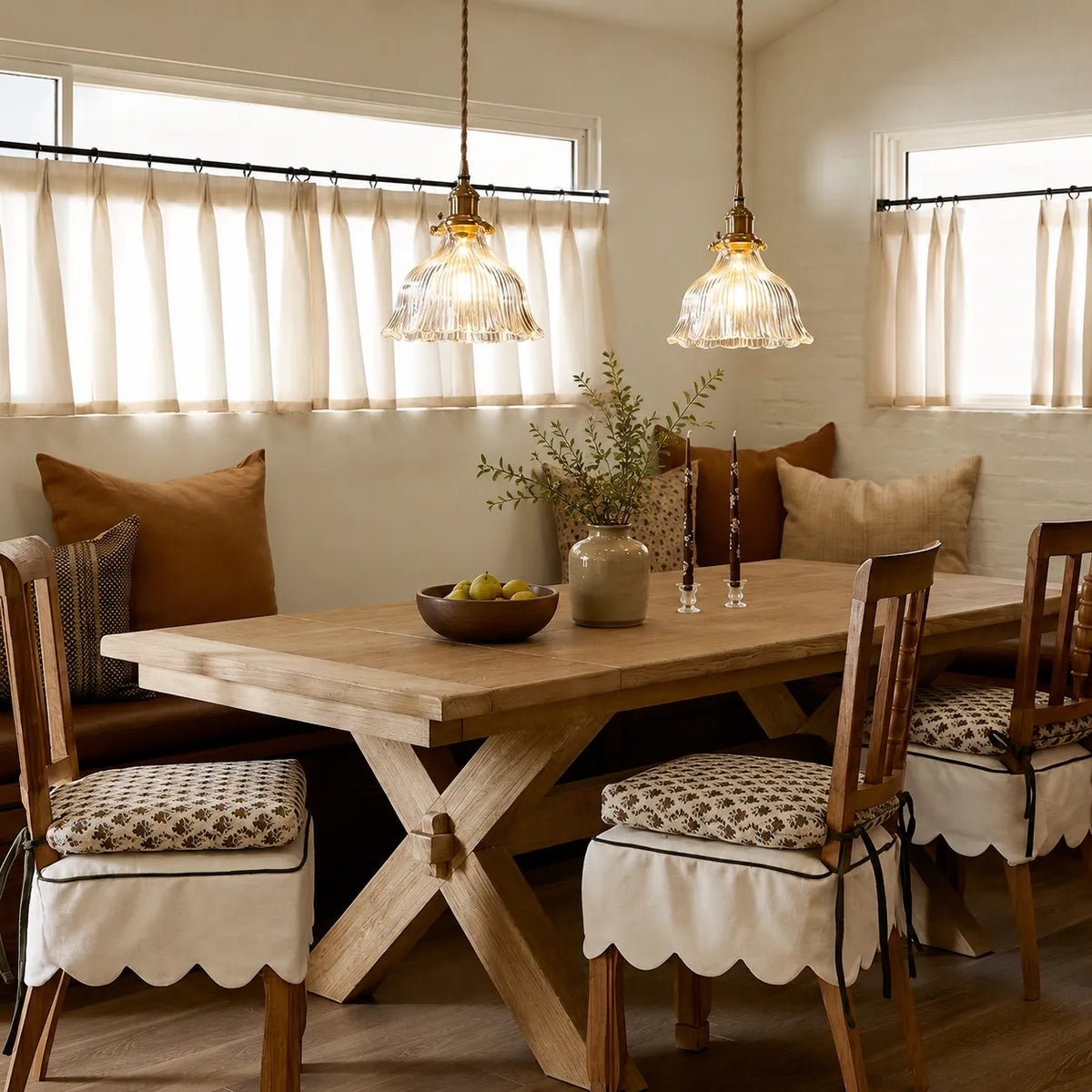 Runa Vintage Ribbed Glass Flower Pendant Light