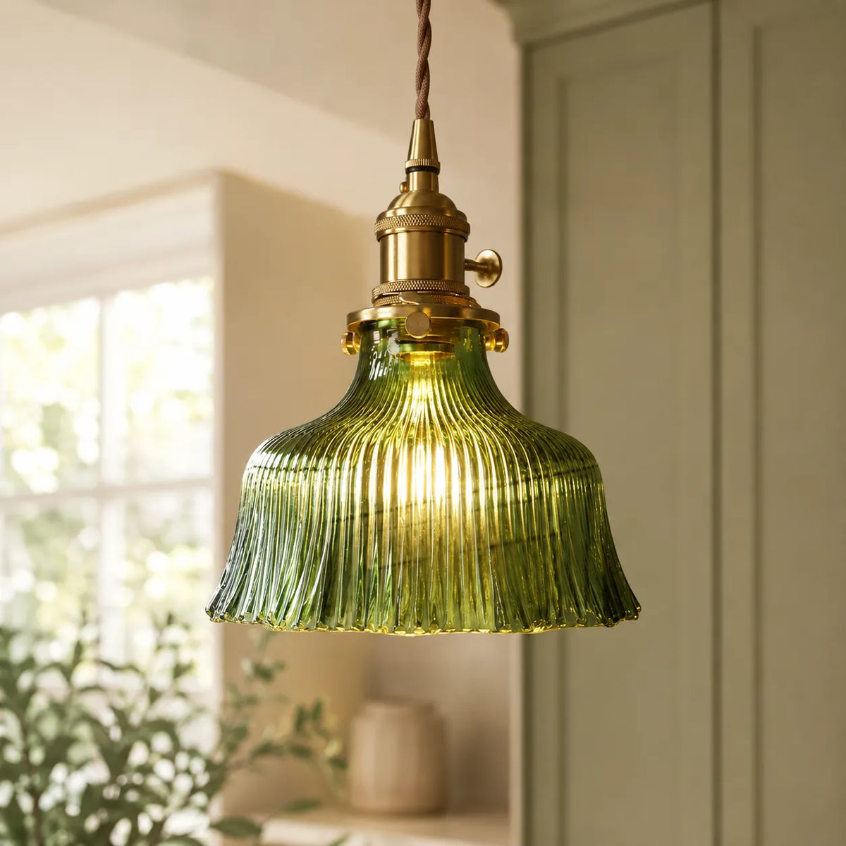 Runa Vintage Ribbed Glass Flower Pendant Light