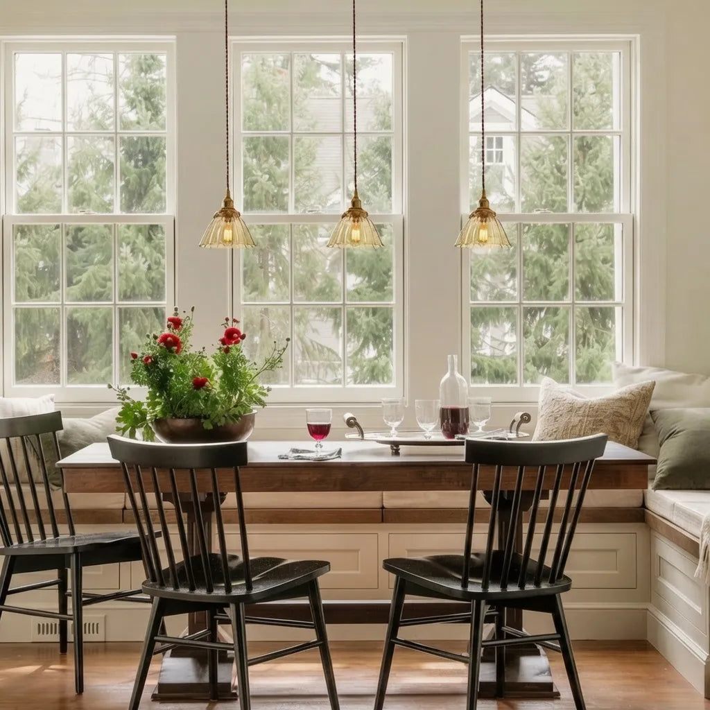 Pendant Light with Vintage Cone Shade and Pleated Glass Texture