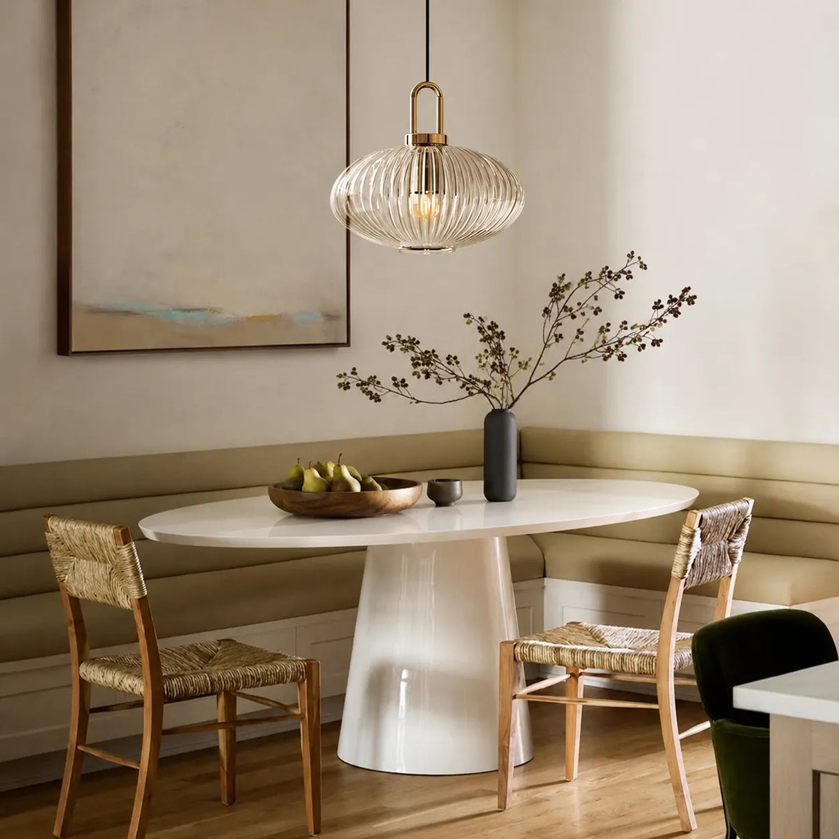 Ribbed Glass Brass Pendant Light Fixture for Kitchen Island Living Room