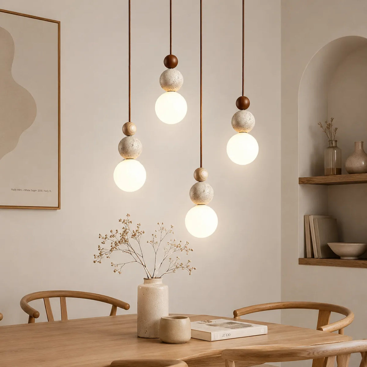 LED-Pendelleuchte mit Naturstein und warmem Lichtschein von 3000k für moderne Innenräume