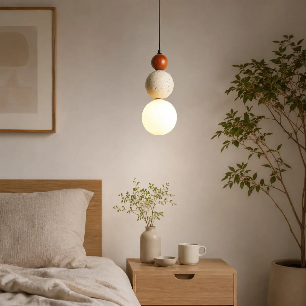 LED-Pendelleuchte mit Naturstein und warmem Lichtschein von 3000k für moderne Innenräume