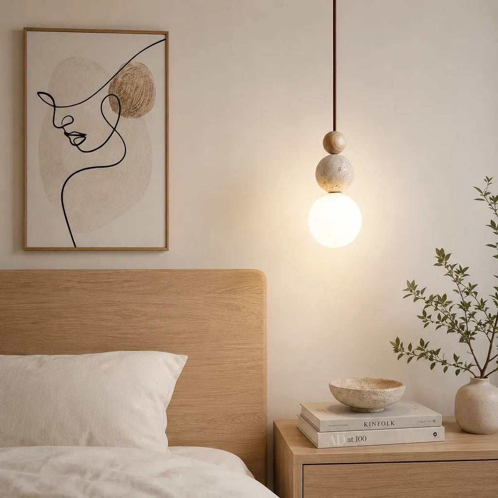 LED-Pendelleuchte mit Naturstein und warmem Lichtschein von 3000k für moderne Innenräume