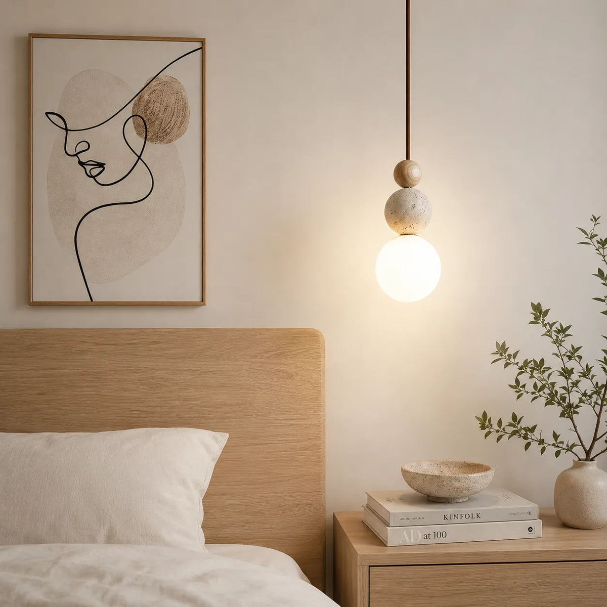 LED-Pendelleuchte mit Naturstein und warmem Lichtschein von 3000k für moderne Innenräume