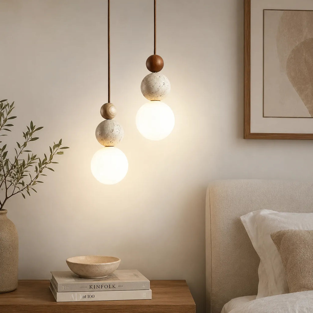 LED-Pendelleuchte mit Naturstein und warmem Lichtschein von 3000k für moderne Innenräume