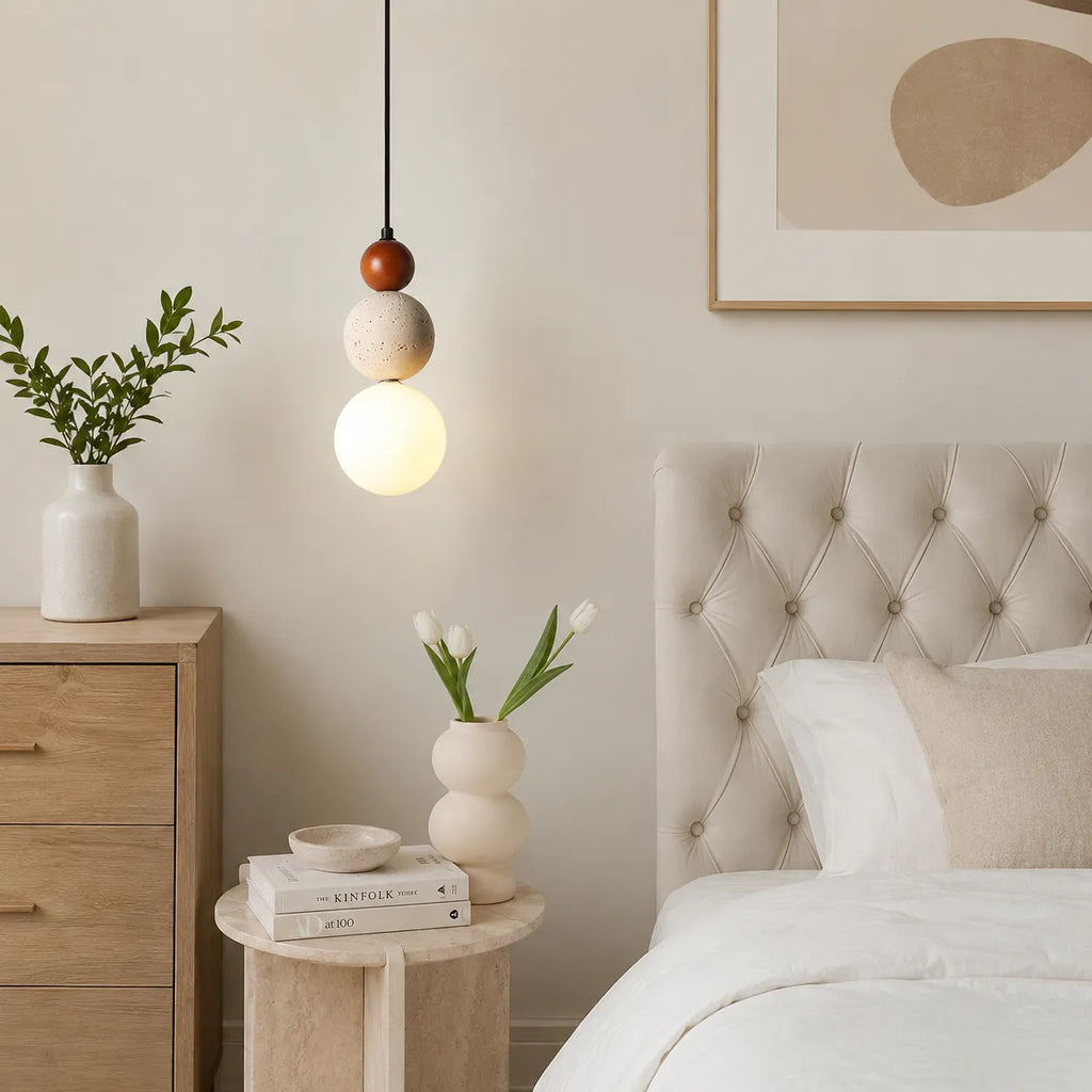 LED-Pendelleuchte mit Naturstein und warmem Lichtschein von 3000k für moderne Innenräume