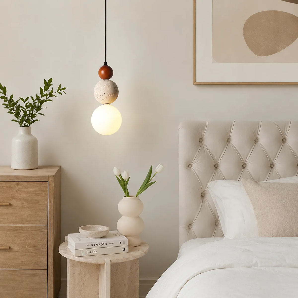 LED-Pendelleuchte mit Naturstein und warmem Lichtschein von 3000k für moderne Innenräume