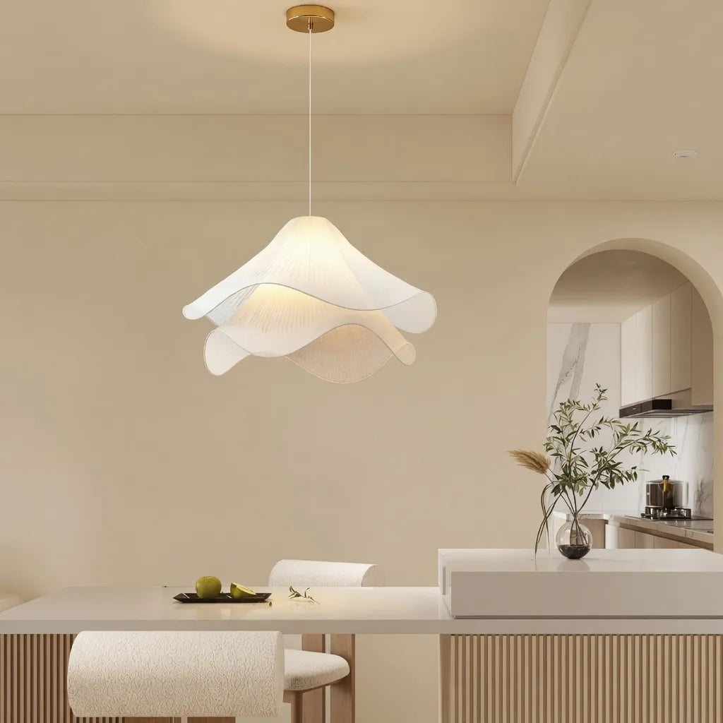 Pendant Light with Layered Fabric Wave Shade and Adjustable Suspension
