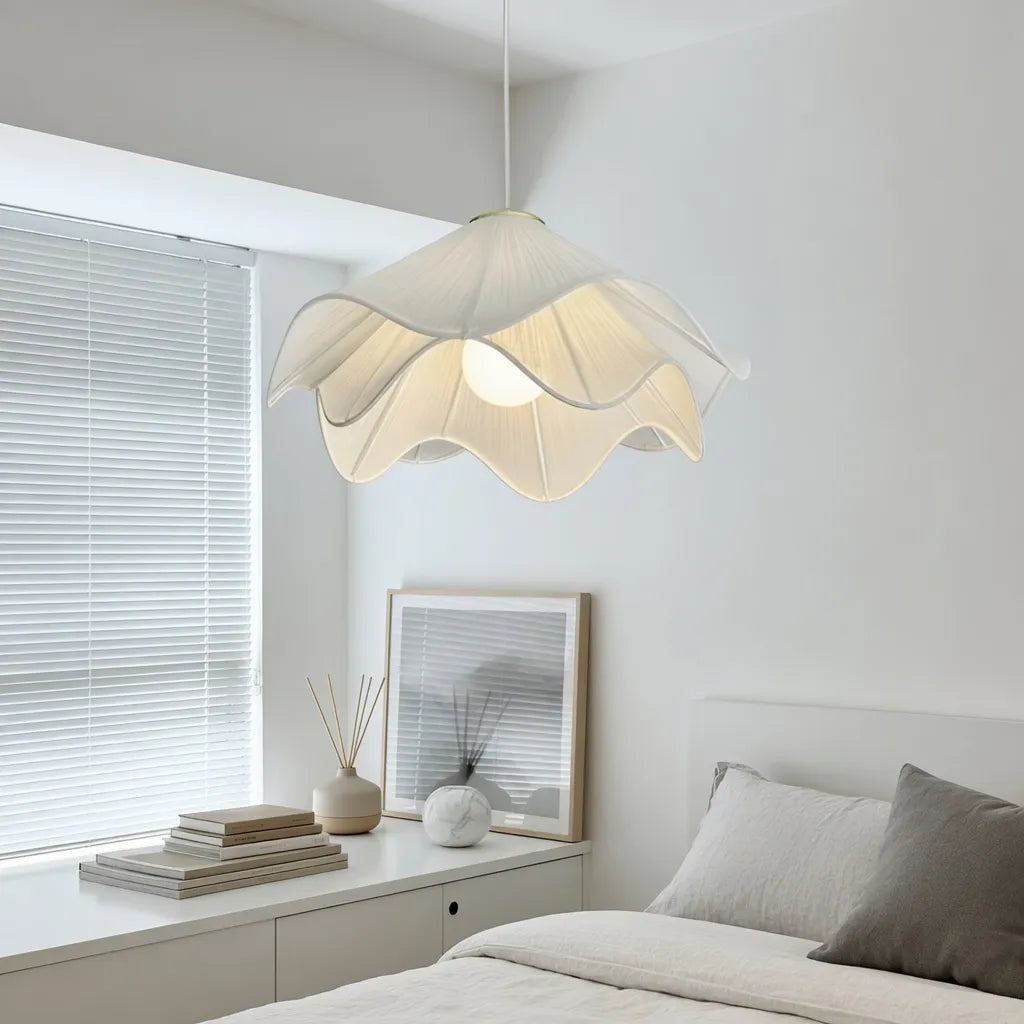 Pendant Light with Layered Fabric Wave Shade and Adjustable Suspension