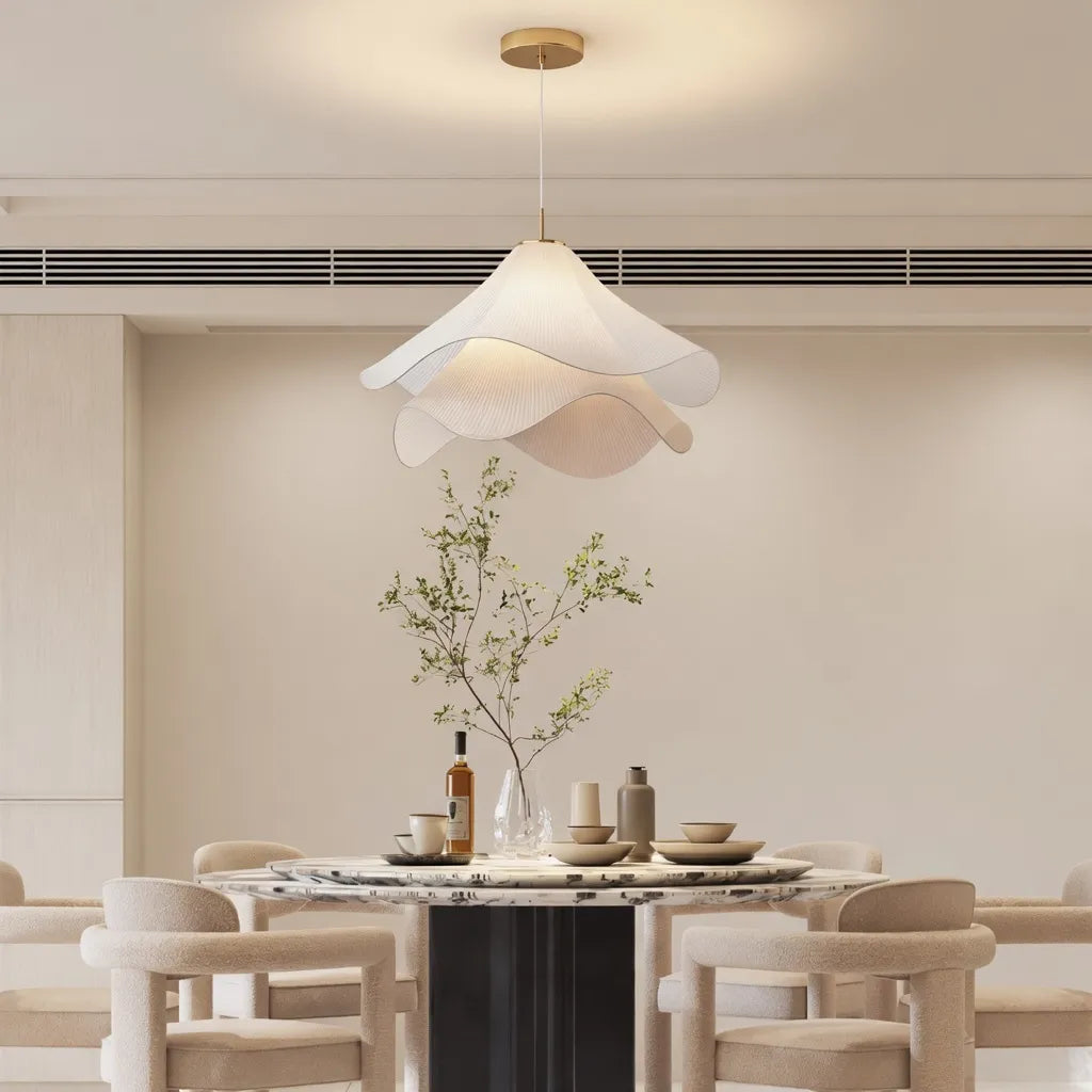 Pendant Light with Layered Fabric Wave Shade and Adjustable Suspension