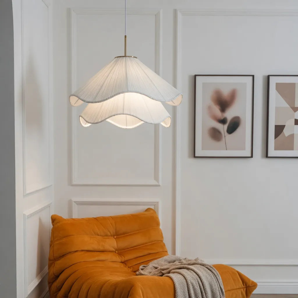 Pendant Light with Layered Fabric Wave Shade and Adjustable Suspension