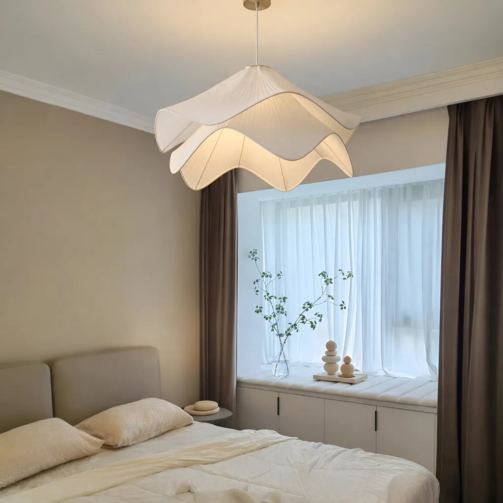 Pendant Light with Layered Fabric Wave Shade and Adjustable Suspension