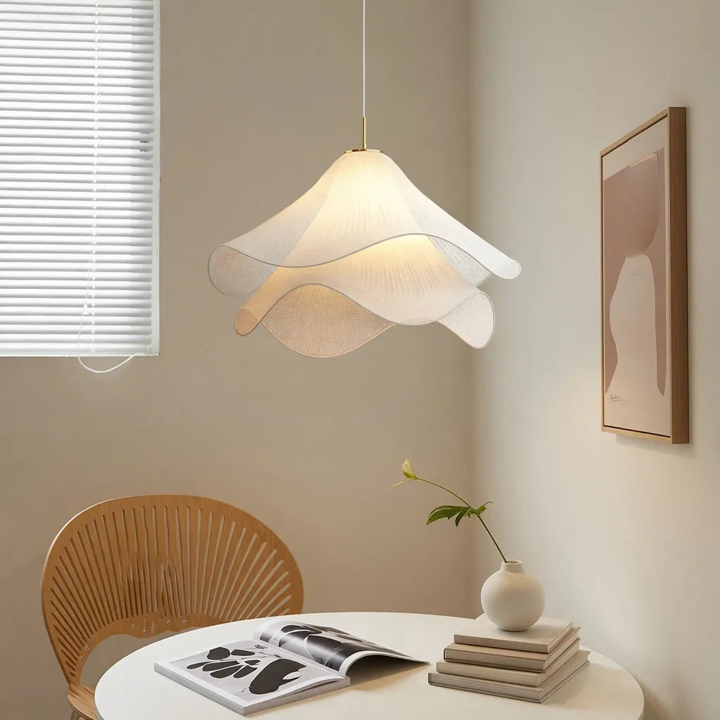 Pendant Light with Layered Fabric Wave Shade and Adjustable Suspension