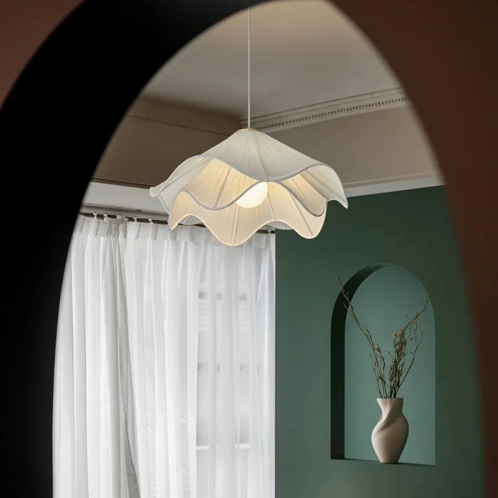Pendant Light with Layered Fabric Wave Shade and Adjustable Suspension