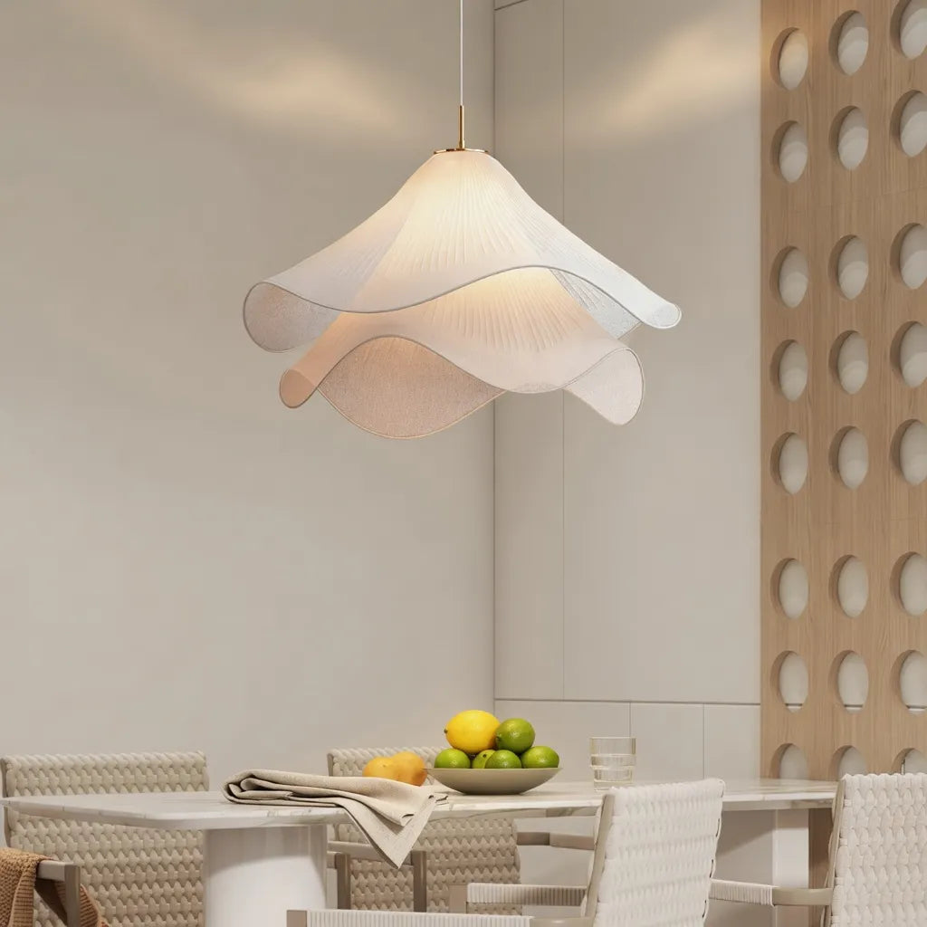 Pendant Light with Layered Fabric Wave Shade and Adjustable Suspension