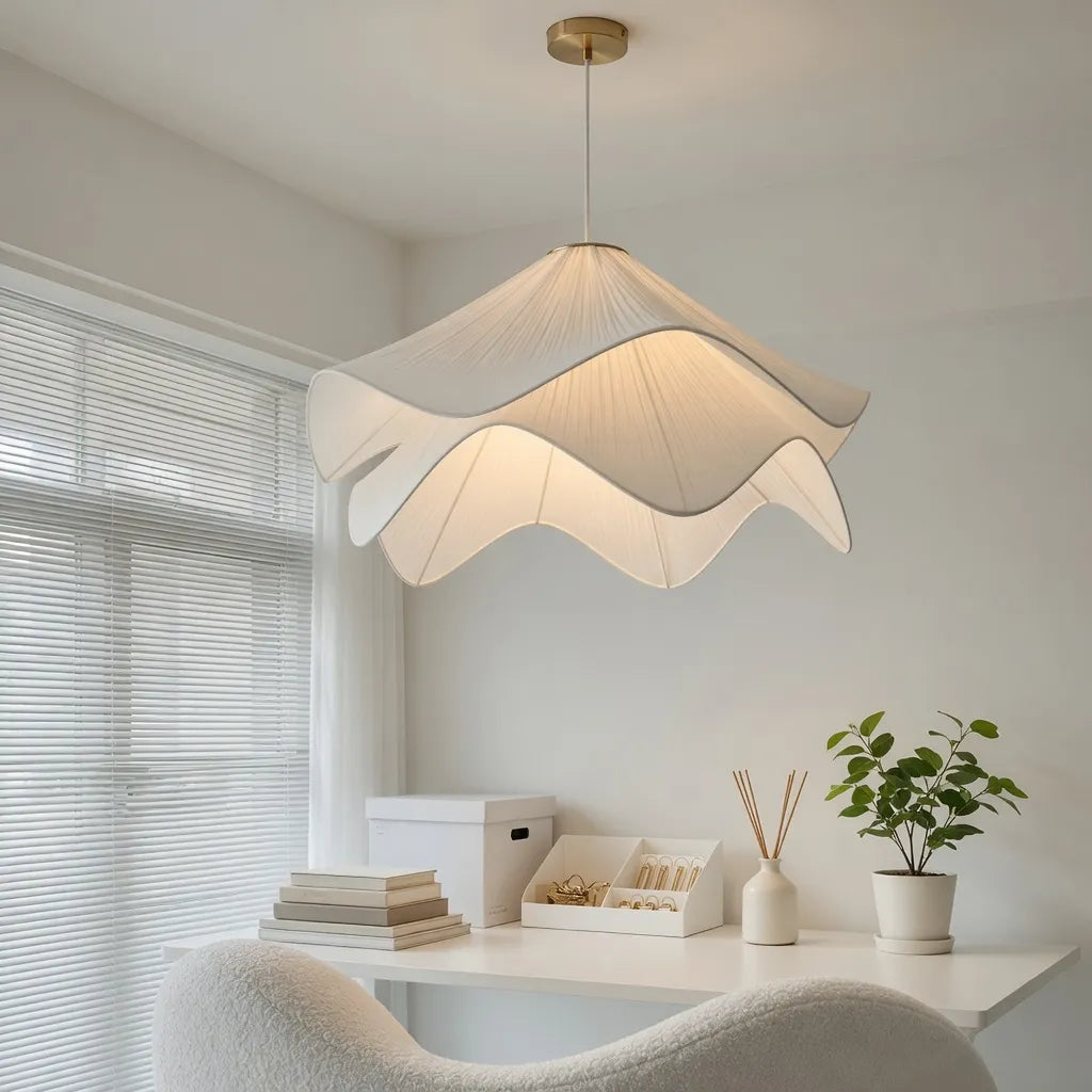 Pendant Light with Layered Fabric Wave Shade and Adjustable Suspension