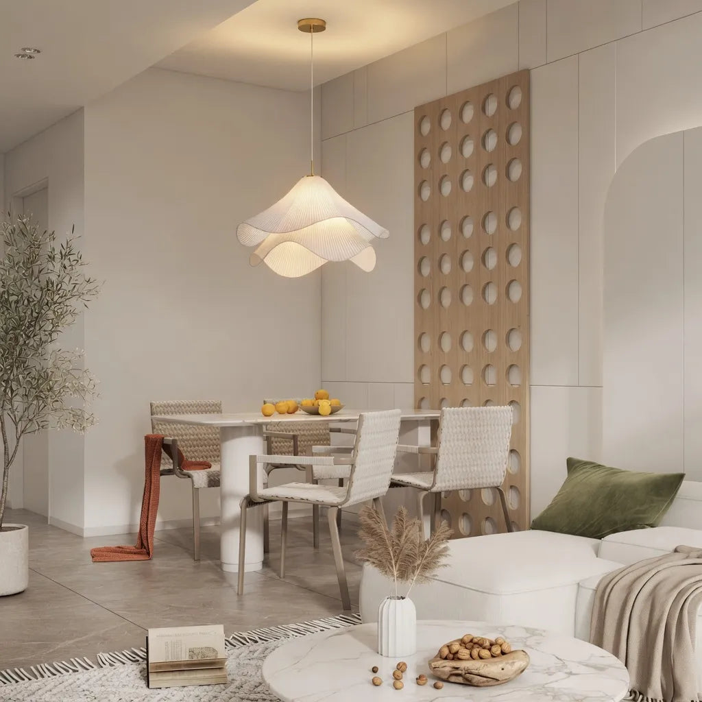 Pendant Light with Layered Fabric Wave Shade and Adjustable Suspension