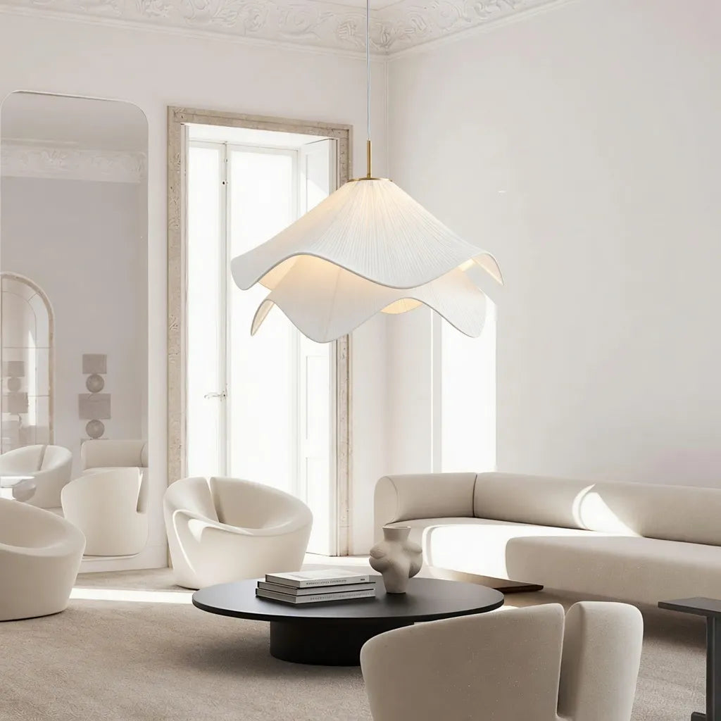 Pendant Light with Layered Fabric Wave Shade and Adjustable Suspension