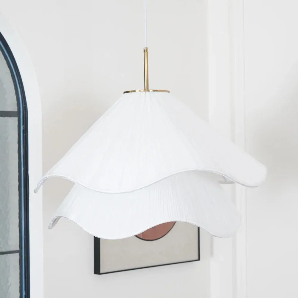 Pendant Light with Layered Fabric Wave Shade and Adjustable Suspension