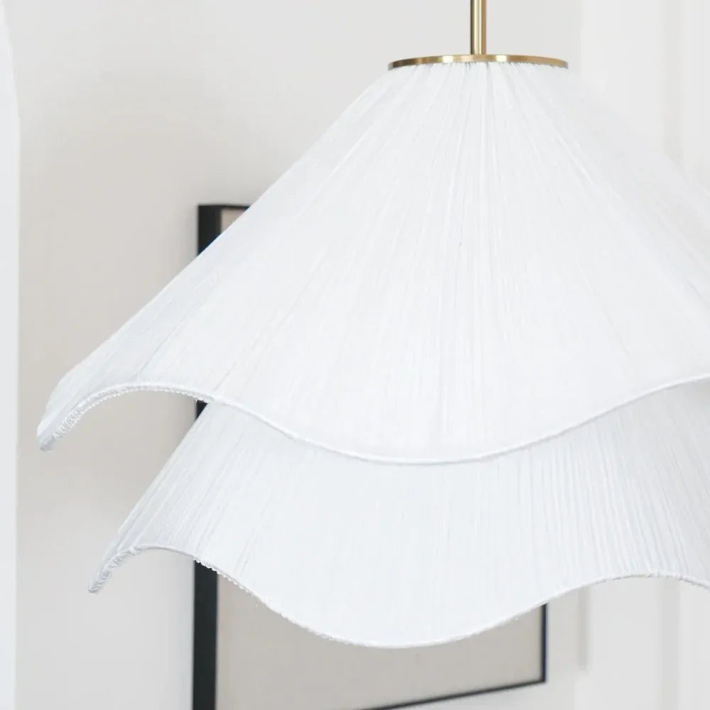 Pendant Light with Layered Fabric Wave Shade and Adjustable Suspension