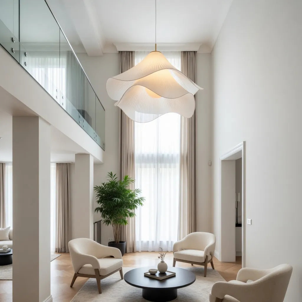 Pendant Light with Layered Fabric Wave Shade and Adjustable Suspension