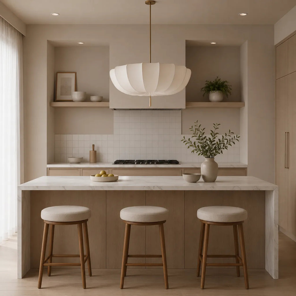 Kitchen Pendant Light Fixtures with Modern Fabric Shade and Soft Diffused